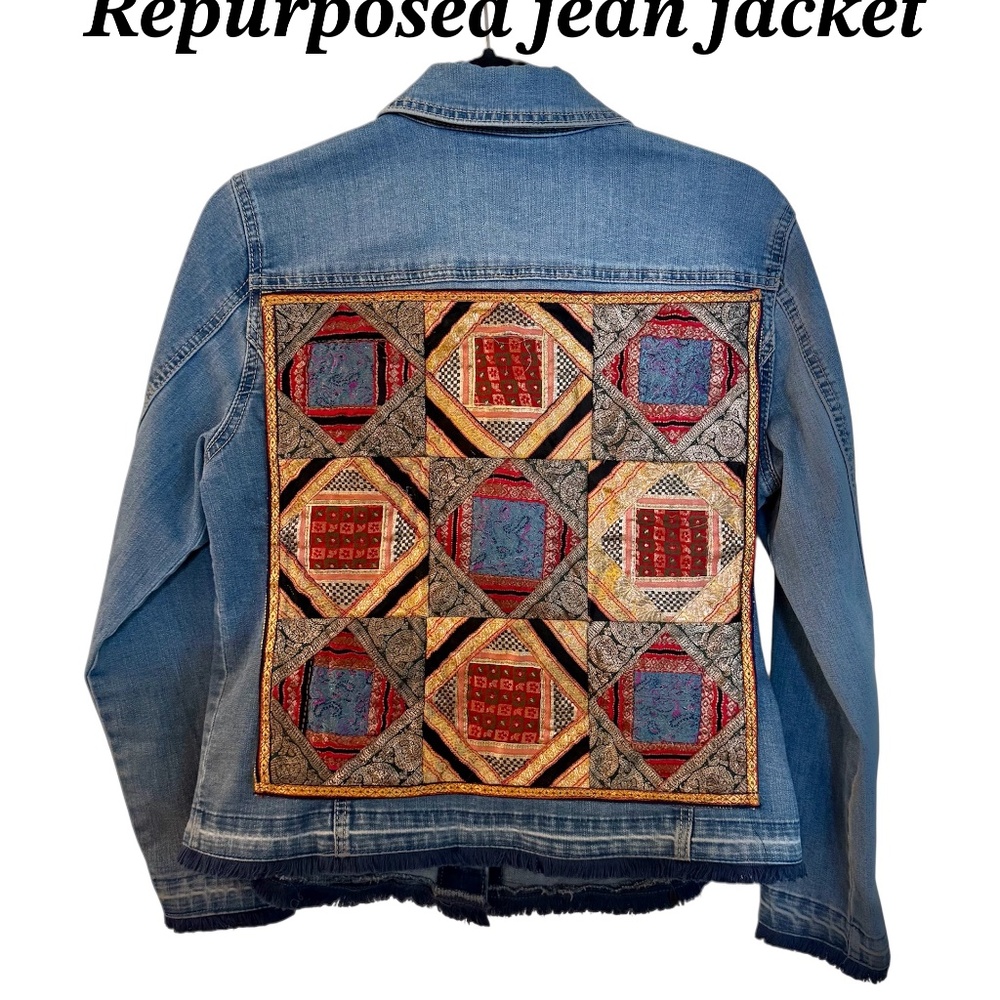 One of a kind Repurposed Jean Jacket Size M